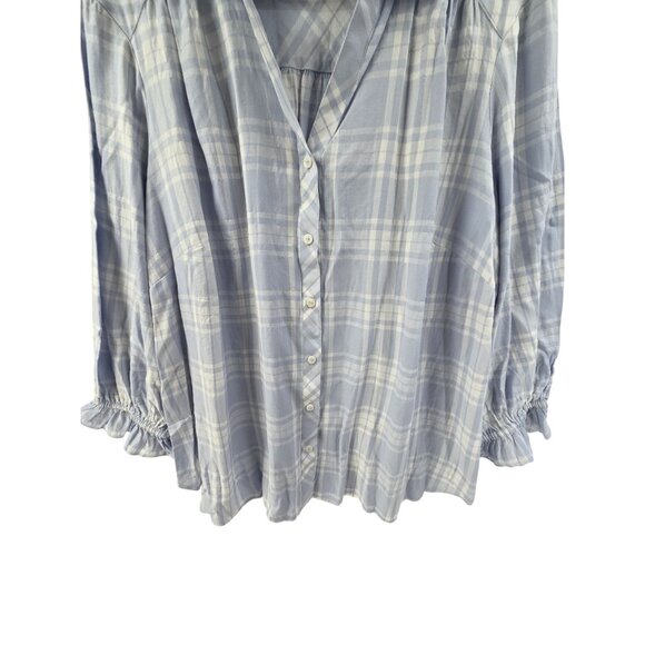 Foxcroft Women's Button Front Shirt Collard Long Sleeve Blue Plaid Size 16 - Picture 2 of 6